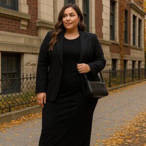 🖤 Black Sleeveless Ruched Midi Dress — Timeless & Flattering Fit (2X)